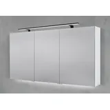 Intarbad Badezimmerspiegelschrank 3-türiger Spiegelschrank mit MULTI LED Aufsatzleuchte, dimmbar (Doppelspiegeltüren, Holz-/ Lackdekore, Maße von 120 bis 140 cm wählbar, Höhe 70 cm, Glasfachböden, Magnetleiste & Kosmetikspiegel Ø 12 cm) Vormontierte Lieferung, Floatglas, 160 kg Traglast, Made in Germany beige 140 cm x 70 cm x 13,5 cm