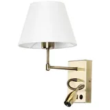 Wandleuchte innen mit Leselampe und USB – Wandlampe LED mit bronzefarbener Metall-Lampenfassung und weißem Lampenschirm – mit Kabel