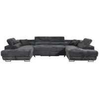 m-punkt Wohnlandschaft U – Form Ecksofa Miami TILIA Cord Anthrazit mit Bett Bettkasten Kopfteilverstellung Bett Sofa Schlafsofa Bigsofa - Grau