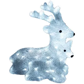 Mojawo Acryl Hirsch mit Rehkitz 60 LEDs kaltweiß Außenbeleuchtung
