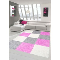 Shaggy Teppich Hochflor Langflor Teppich Wohnzimmer Teppich Gemustert in Karo Design Pink Grau Creme Größe 120x170 cm