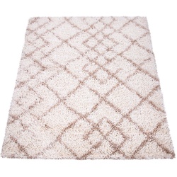 Hochflor-Teppich Kalmar 449, Paco Home, rund, Höhe: 44 mm, Shaggy, Scandi Design, modernes Rauten Muster, weich & kuschelig beige Ø 120 cm x 44 mm
