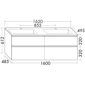 Burgbad Waschtischunterschrank 4 Auszüge 162 x 49,5 x 61,2 cm Weiß Matt