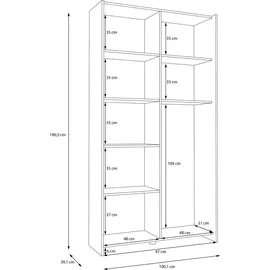 Forte Schwebetürenschrank Nook 100,1 x 190,5 x 39,1 cm Weiß