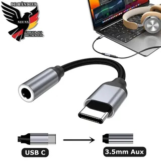 USB Type C auf 3.5 mm Klinkenbuchse Audio AUX Adapter Kopfhörer Klinke Buchse Audio Kabel Audiokabel für Samsung Galaxy iPhone 17/16/15 Pro Max Pad - Grau