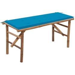 vidaXL Gartenbank Klappbare Gartenbank mit Auflage 118 cm Bambus (1-St) blau 120 cm x 4 cm x 50 cm
