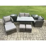 Rattan Gartenmöbel Set Rechteckiger Esstisch Und Sessel Sofa Set Mit 2 Beistelltischen 3 Fußhockern Dunkelgrau Gemischt - Fimous