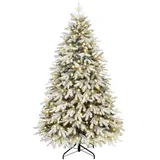 Yorbay Künstlicher Weihnachtsbaum mit Beleuchtung Weiß Schneeflocken LED Tannenbaum für Weihnachten-Dekoration, aus PE und PVC, 150cm