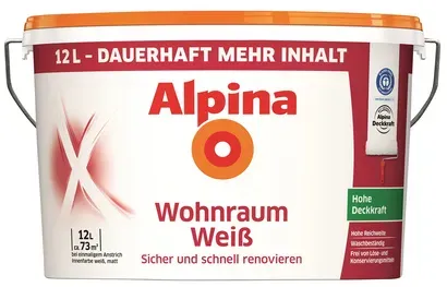 ALPINA Wandfarbe »Wohnraumweiß«, 12 l, weiß - weiss
