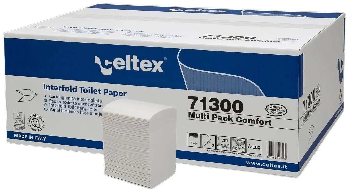 Interfold Toilettenpapier 2-lagig V-Falz weiß 11x18cm, 36 Packungen je 250 Blatt