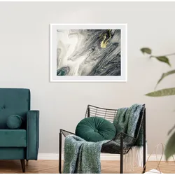 Bild QUEENCE "Donata", grau (farbe rahmen: weiß, farbe bild(er): grau), B:50cm H:40cm, Acrylglas, Papier, Holz, Bilder, Marmor, Abstrakt, gerahmt