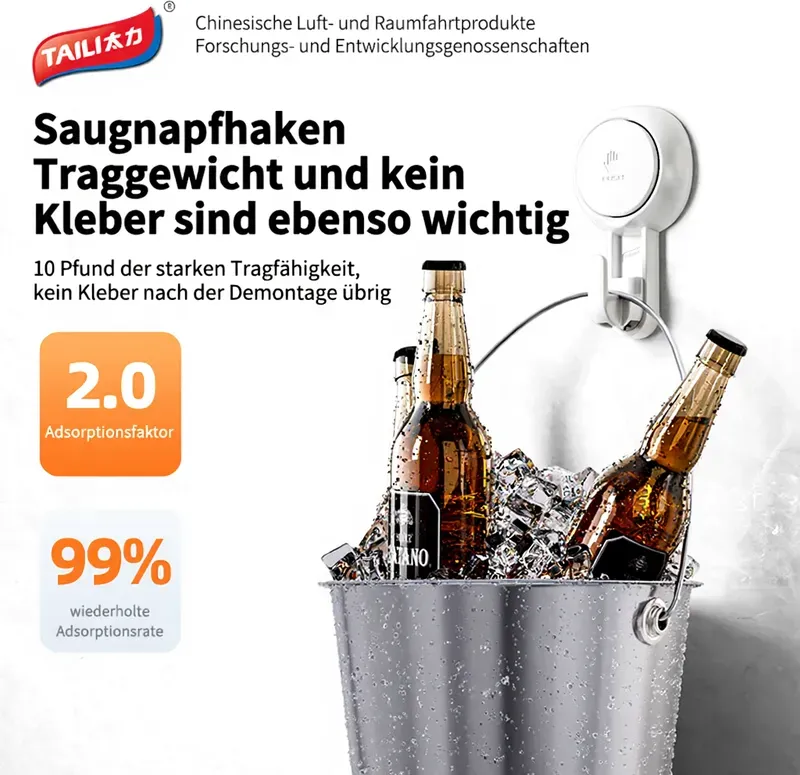 TAILI 4 Saugnapfhaken für Bad/Küche – bohrfrei