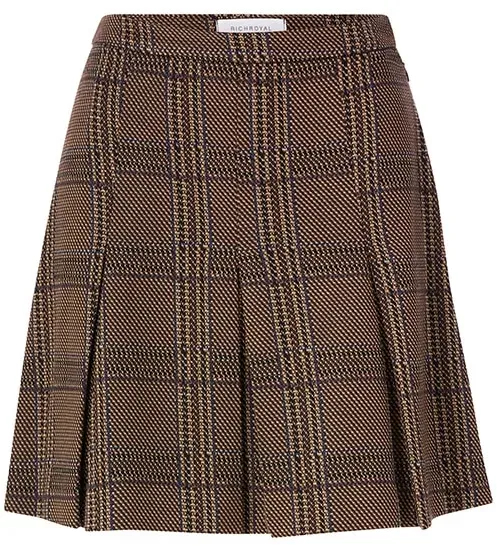 Faltenrock RICHROYAL, Damen, Gr. S, chocolate torte, Web, Obermaterial: 69% Polyester, 29% Viskose, 2% Elasthan, kariert, A-Linie ca. Mitte Oberschenkel, Röcke