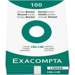 Exacompta 13809B 10x Karteikarten liniert DIN A6 100 St - mit Faltschachtel - Weiß