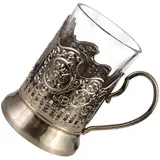 PANGBOER Russisches Kristallglas für heißen und Glashalter aus Metall, Podstakannik, altmodisches Glasgeschirr, Retro Design, Trinkgeschirr