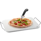 GEFU Pizzastein DARIOSO Set mit Gestell, Pizzaschneider und Pizzaschieber grau