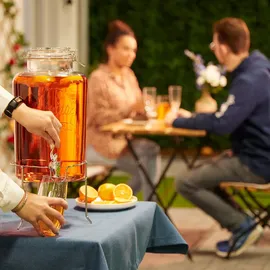 Relaxdays Getränkespender mit Ständer, Limobehälter 8 L, Zapfhahn, Wasserspender, Glas, Bügelverschluss, transparent