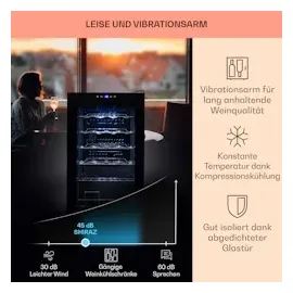 Klarstein Shiraz 24 Uno Weinkühlschrank 1 Zonen Getränkekühlschrank Klein, Kleiner Weinschrank 63L, Wein-Kühlschrank Klein mit Glastür, Indoor/Outdoor