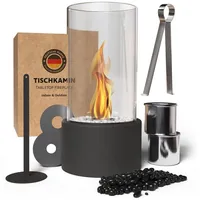 Monster24 Tischfeuer Bio-Ethanol Tischkamin für Indoor & Outdoor, Echtfeuer-Dekokamin (Höhe 31 cm / Durchmesser 16 cm) schwarz 31 cm