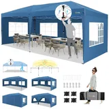 HOTEEL Pavillon 3x6 mit Seitenwnden, Faltpavillon 3x6 Wasserdicht Stabil Winterfest mit Tasche mit Rollen,4 Sandsäcke, Einfach Einzurichten Faltzelt für Outdoor-Party,Garten,Hochzeit,Event,Blau