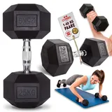 C.P. Sports Hexagon Kurzhantel Gummi 1kg - 60 kg - mit Beschichtung und ergonomischen Chrom-Griff, Kurzhantel, Kurzhantel-Set, Dumbbell, (15kg-Paar)