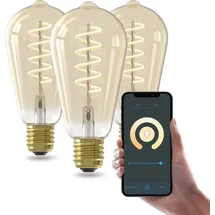 Calex Smart LED Lampe, E27, ST64, Gold Filament, warmweißes Licht, dimmbar, WLAN App- & Sprachsteuerung, 3er Pack