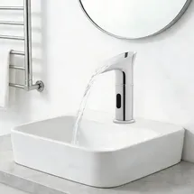 ELLE Sensor Wasserfall Wasserhahn berührungslose Armatur Silber für Bad Küche,