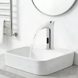 ELLE Sensor Wasserfall Wasserhahn berührungslose Armatur Silber für Bad Küche,