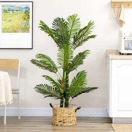 Homcom Künstliche Pflanze, Künstliche Palme, Kunstpflanze mit Zementfüllung, Kunstpalme im Topf, für Innendekoration, 150 cm, Grün