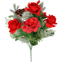 Kunstblumenstrauß I.GE.A. "Bouquet Rosen/Hortensien", rot, B:27cm H:53cm L:27cm, Polyester, Kunstpflanzen, Tannenzweige Lotus Weihnachtsdeko Weihnachtsblume Sträuße Dekoblumen