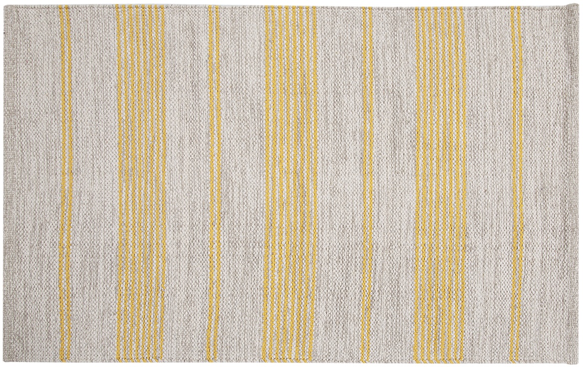 Tapis / Descente de lit rectangulaire beige à rayures jaunes 50 x 80 cm CABOURG