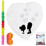 relaxdays Pinata 4-tlg. Pinata Set Hochzeit orange|weiß|gelb