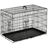 PawHut Transportkäfig Drahtkäfig mit Gitter Hundebox Transportbox Kleintierkäfig Reisebox zusammenklappbar Metall Schwarz 76 x x cm - schwarz