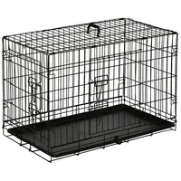 PawHut Transportkäfig Drahtkäfig mit Gitter Hundebox Transportbox Kleintierkäfig Reisebox zusammenklappbar Metall Schwarz 76 x x cm - schwarz