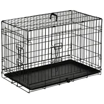 PawHut Transportkäfig Drahtkäfig mit Gitter Hundebox Transportbox Kleintierkäfig Reisebox zusammenklappbar Metall Schwarz 76 x x cm - schwarz