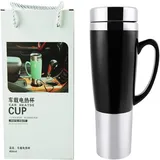 Natudeco Auto Reise Elektrischer Wasserkocher 450 ml Auto Wärmebecher Milchwärmer Hocheffizient Kompakt Tragbar für Langstrecken Büro Zuhause Schule 12V(Schwarz)