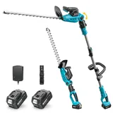 SEESII 2-in-1 Teleskop Heckenschere Akku: Elektrische Heckenschere mit 53 cm Doppelklinge, Teleskopstange bis 2,6 m, 18 mm Schnittstärke, 2 * 4,0 Ah Akkus, für Garten, Bäume und Sträucher CYCPHT05