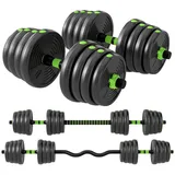 Luckice Kurzhantel Hantelset verstellbar 30 kg, Kurzhantel Set mit Langhanteln, (3-in-1 Multifunktion, für Krafttraining Zuhause) schwarz