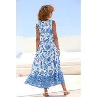 LASCANA Maxikleid Damen blau-creme bedruckt Gr.34