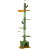 Kratzbaum Deckenhoch, Katzenbaum, 230-275 Cm Katzenkratzbaum Mit Katzenhöhle, Kratzstämmen, Spielball, Katzenmöbel Mit Kippschutz, Grün