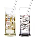 Topkapi 251.005-13-tlg Eiskaffee-Set “San Marino“: Gläser und Glashalme mit Dekor für Milchkaffee, Milchshake, Frappe, Cocktails, Longdrinks, Kakao