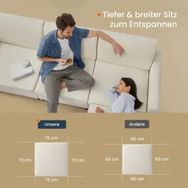 VASAGLE Modulares Sofa, U-förmiger Couch, 7-Sitzer, Schlafsofa mit Fußmodulen, tiefe Sitze - Weiß