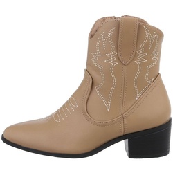 Ital-Design Damen Cowboyboots Western Westernstiefelette Blockabsatz Western- & Bikerboots in Hellbraun braun 41