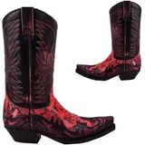 SIULAS Western Cowboy Stiefel - Low Heel Mid Tube Ritter Stiefel - Vintage Leder Stickerei Western Cowboy Biker Stiefel,Rot,40 - 40 EU