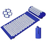 NorCWulT Therapie Akupressurmatte Set-Muskel-Schmerz Tension Mitteilung Akupunktur-Matte für Rücken/Nackenmassage mit Kissen-Kissen-Tragetasche Blau