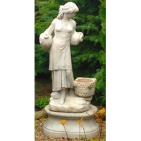 Casa Padrino Jugendstil Wasserspeier Skulptur Frau mit Krügen und dekorativem Blumentopf Grau 63 x 61 x H. 140 cm - Gartendeko Statue Steinfigur