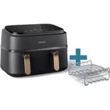 Philips 3000 Series Dual Basket Airfryer Dual Basket Airfryer NA352/04 inkl.  Rost mit zwei Ebenen und Spießen