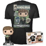 Funko Pop! & Tee: Star Wars: The Mandalorian - Luke with Grogu mit Grogu (The Child, Baby Yoda) - Large - (L) - T-Shirt - Kleidung mit Vinyl-Sammelfigur - Geschenkidee Für Erwachsene Männer