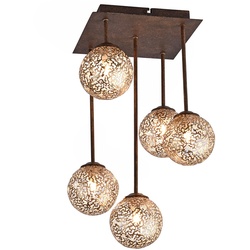 Deckenleuchte, braun-gold, Landhaus-Stil, 5 Spots, lichtdurchlässig, rost