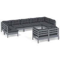 vidaXL 9-tlg Garten-Lounge-Set mit Kissen Grau Kiefer Massivholz Modell 33